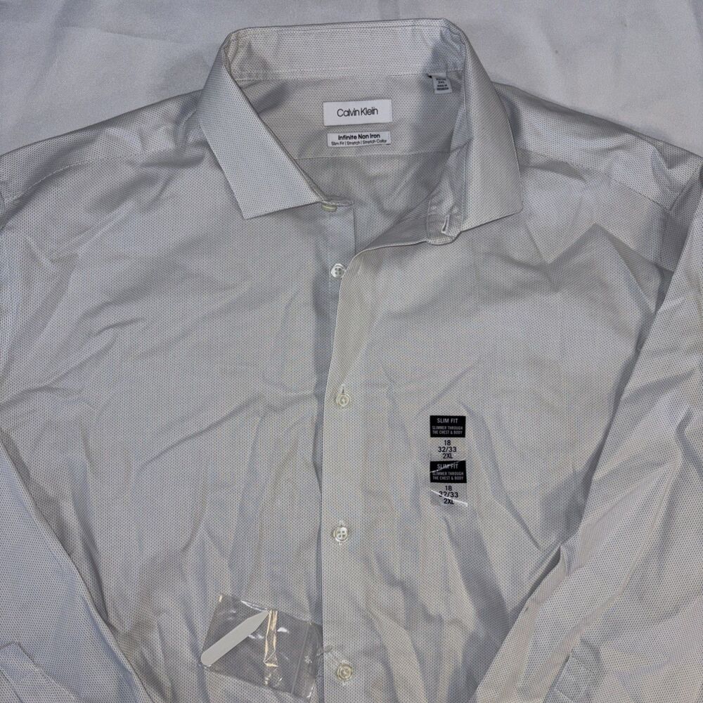 Calvin Klein Infinite Non Iron White Button Down Dress Shirt Men’s 2XL 18 32/33